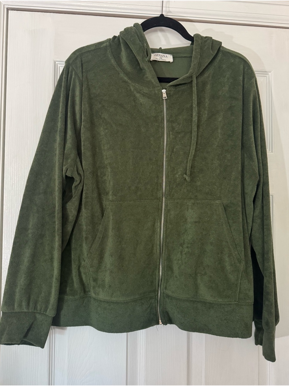 Zenana Olive Green Plush Zip-Up Hoodie